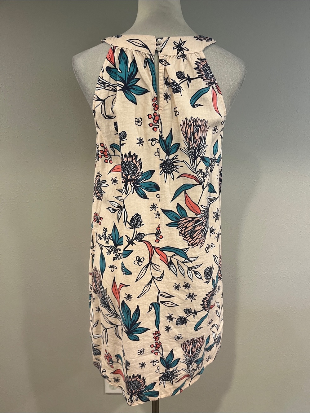 Rachel Ashwell Sleeveless Floral Halter Dress in Cream with Teal & Coral Accents - Picture 6 of 12